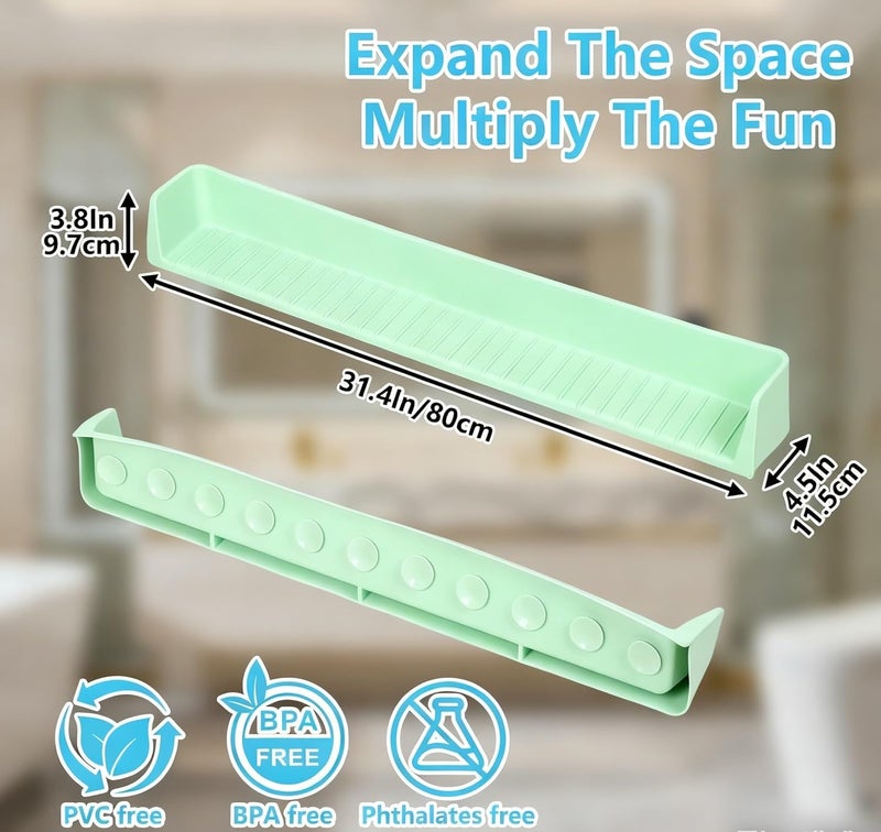 Sgmforge Bathtub Splash Guard for Kids, Long Flexible Silicone Shower Splash Guard with Suction Cups, 2-in-1 Tub Ledge Organizer for Bath Toys & Supplies, Prevents Water Spills, Keeps Floor Dry (Green) - Image 2